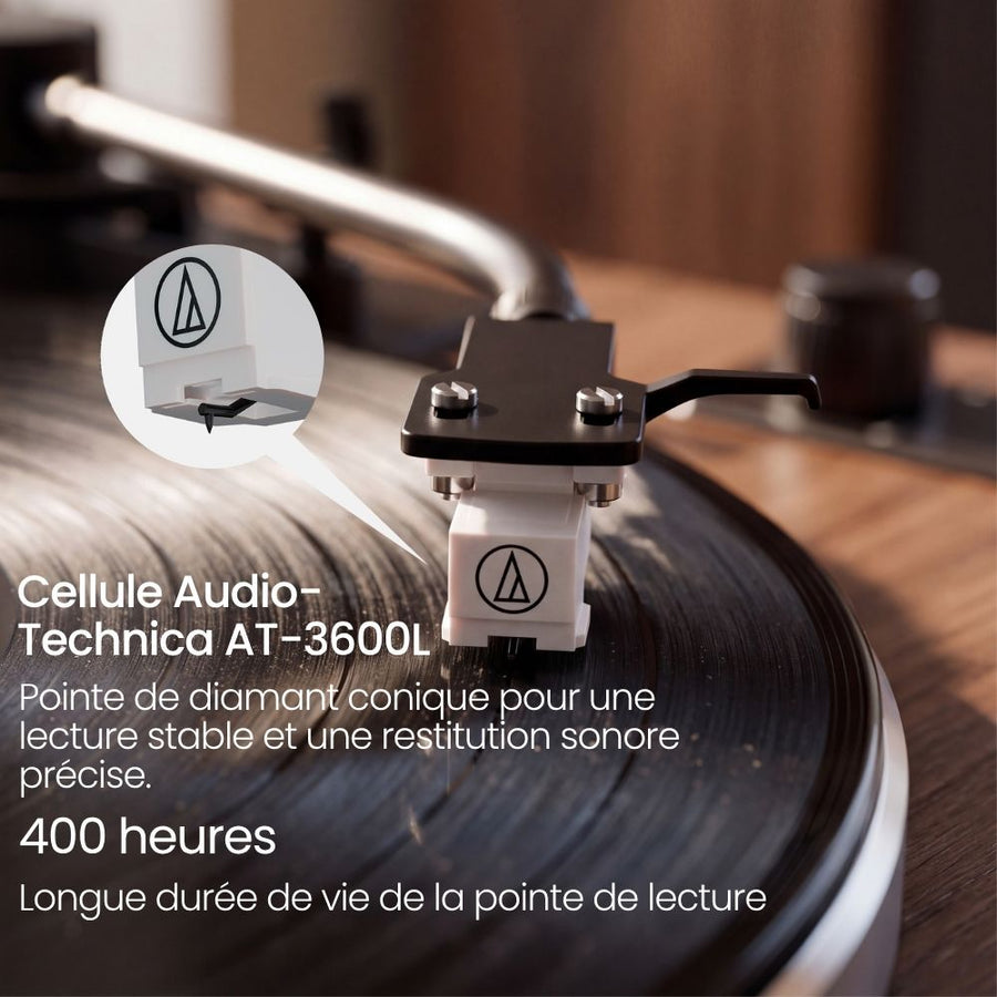Cellule Audio-Technica AT-3600L de la platine Volute Noyer, diamant conique de 400 heures