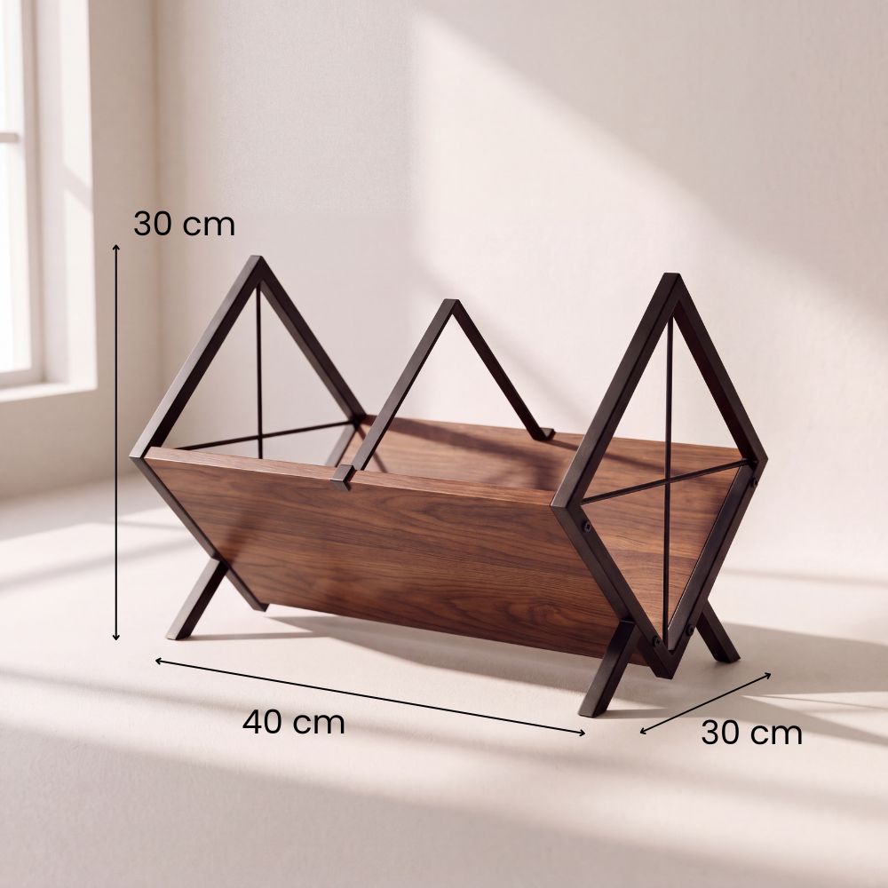 Dimensions de l'étagère de rangement pour vinyles : 40 cm de large, 30 cm de profondeur, 30 cm de haut