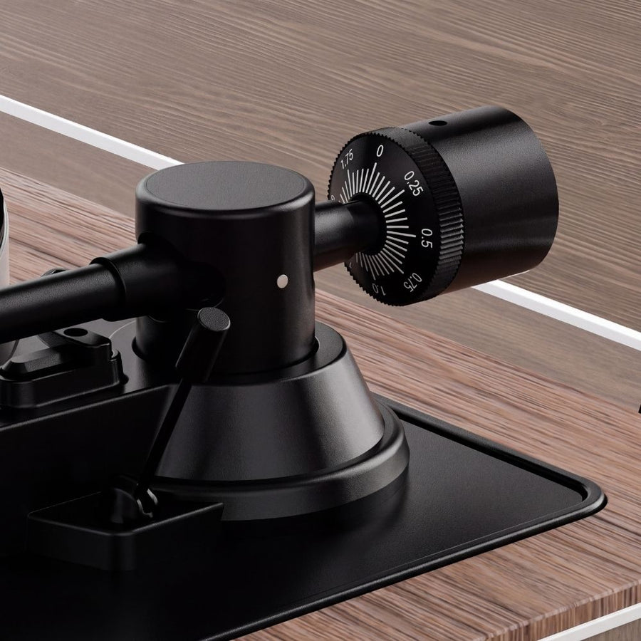 Contrepoids réglable gradué de la platine vinyle Volute Noyer, pour ajuster la force d'appui du bras